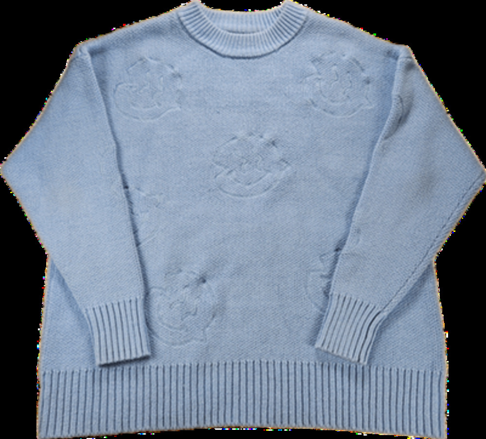 FOREVER 21 Knit Pullover Smiley Sweatshirt Women's Light Blue S Crew Neck